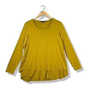 Elliott Lauren Long Sleeve Tunic Top Women L Mustard Yellow Minimalist Lagenlook